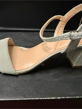 Kelly & Katie Nadell Silver Glitter Block Heel Sandals